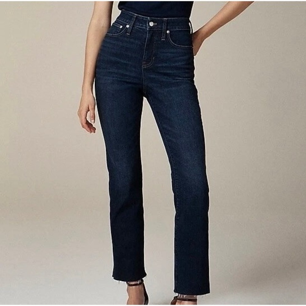 J Crew Mid-Rise Kickout Jean NWT 32T Raw Hem Super Stretch Penny Basil Wash